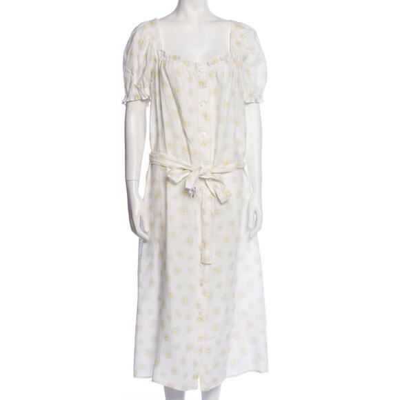 Sleeper Brigette Daisy Print 100% Linen Square Neck Midi Dress XL - Picture 5 of 10